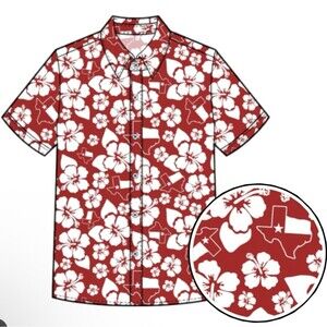 Texas red Hawaiian Shirts Short Sleeve Beach Floral button down SZ small Medium